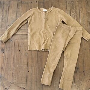 The simple folk wheat tan waffle knit long sleeve top and pants set kids 3-5 yrs